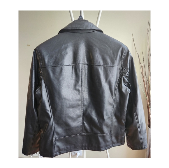 Cole Haan Collared Open Bottom Faux Leather JacketIn Black Size|L New• - Picture 5 of 7